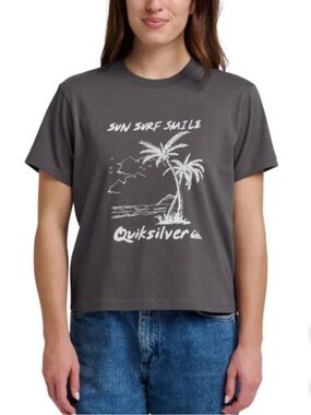 Quiksilver Graphic Tee Grey and White Sun Surf Smiles Size Medium